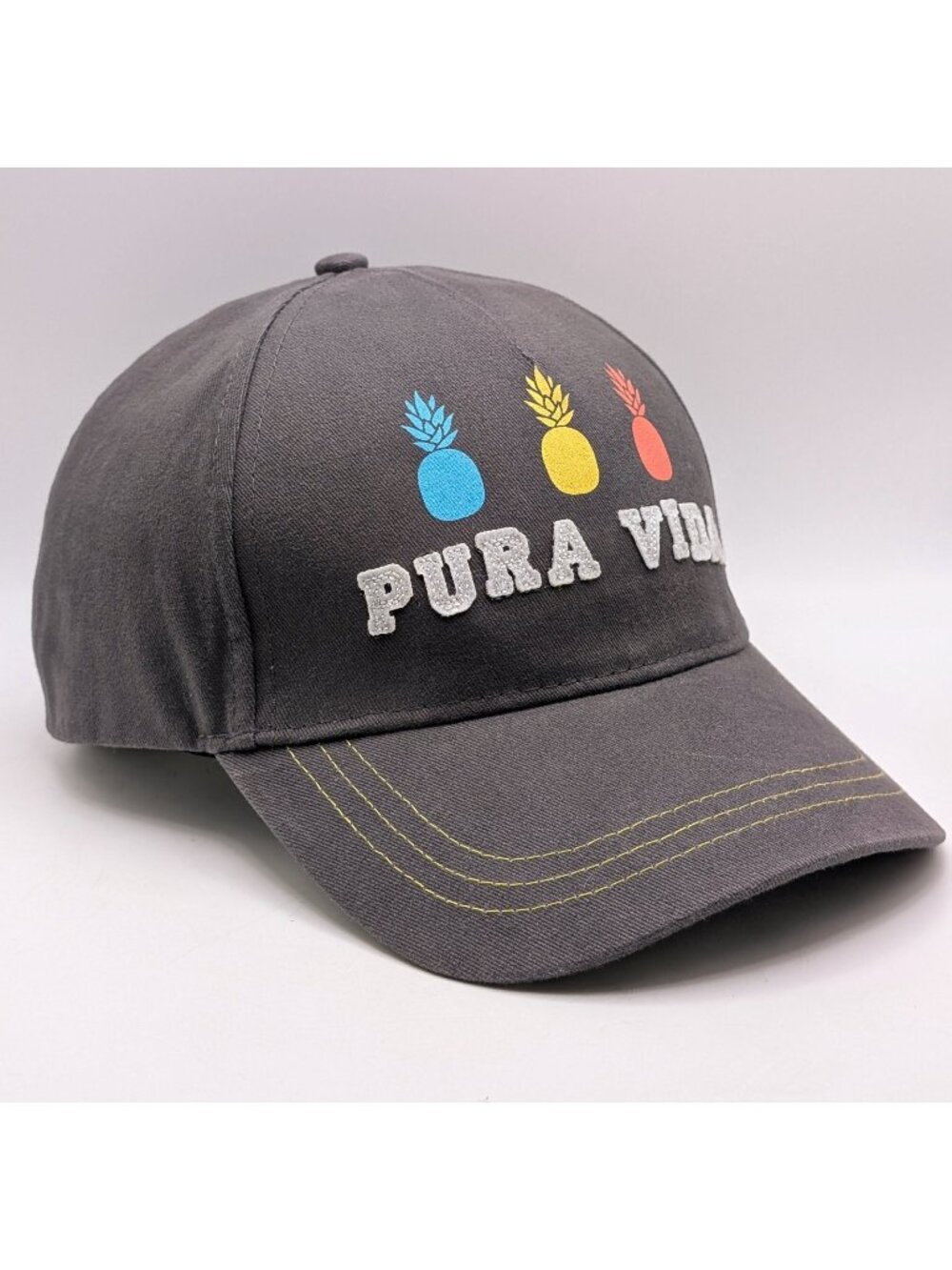 Costa Rica Pura Vida Colorful Pineapple Strap Back Trucker Hat Gray Cap Unisex